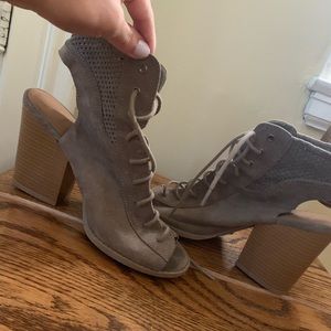 Open back suede heels